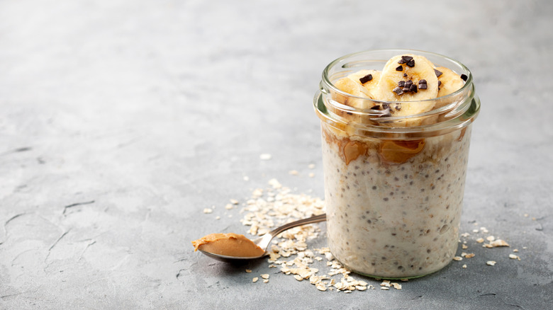 Overnight oats on gray counter