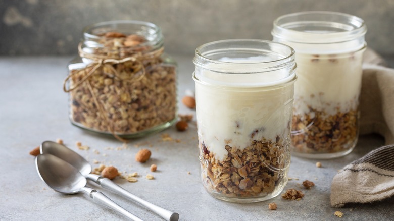 Yogurt parfaits in glass jars