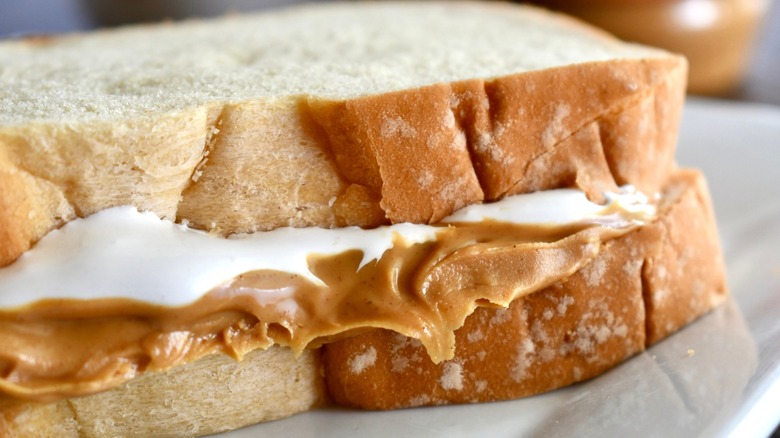 Close-up of a fluffernutter sandwich