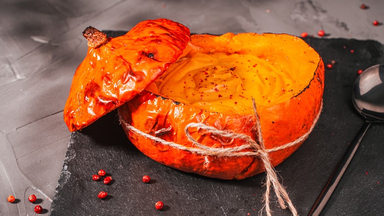 Whole roasted pumpkin stuffed