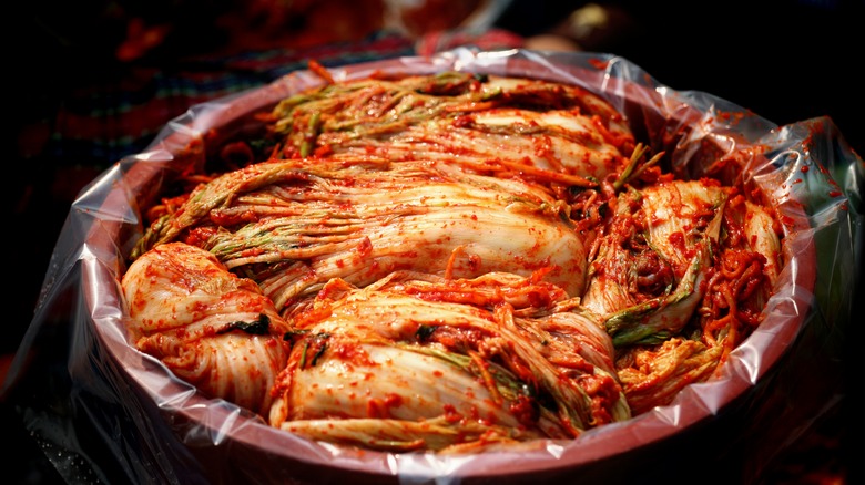 Freshly made cabbage kimchi