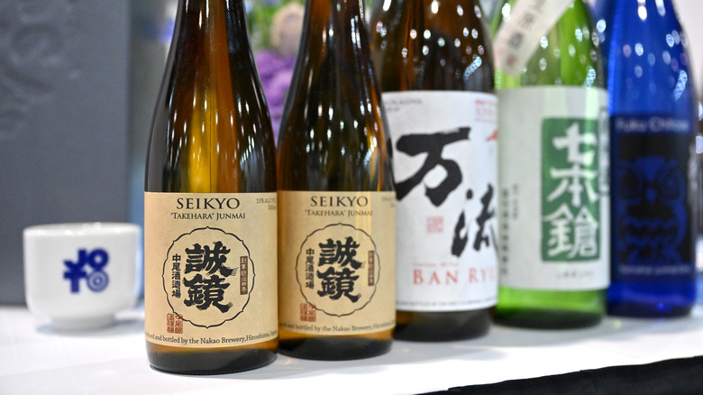 bottles of sake lined up