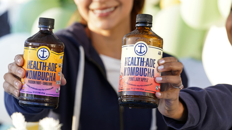 Bottles of store-bought Health-Ade brand kombucha