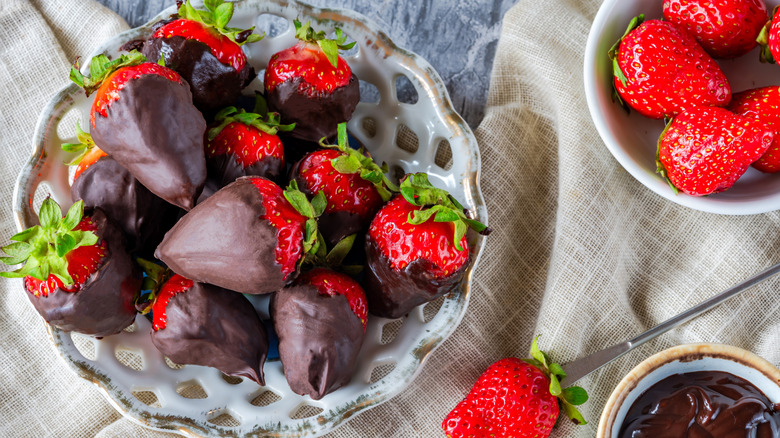 Bowl of chocolate covered strawberries