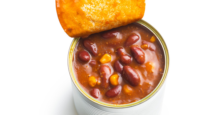 open can of chili