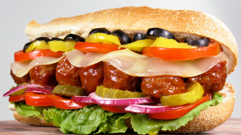 Meatball sandwich with banana peppers