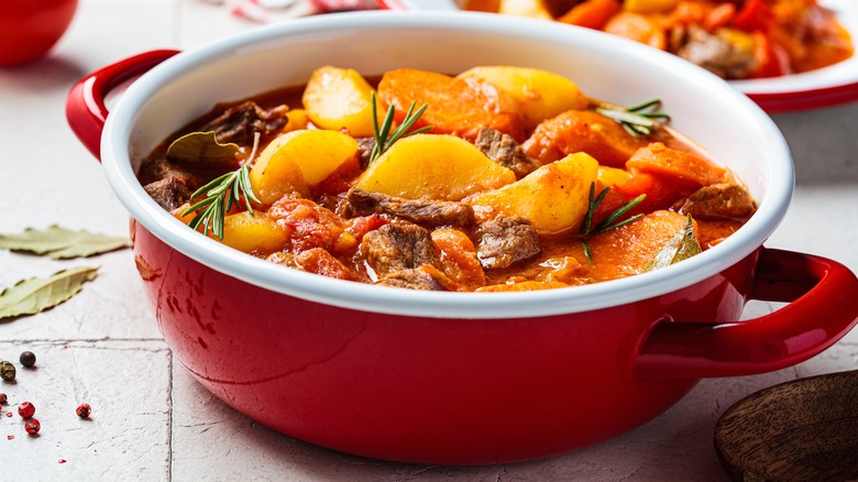 Pot of beef stew.