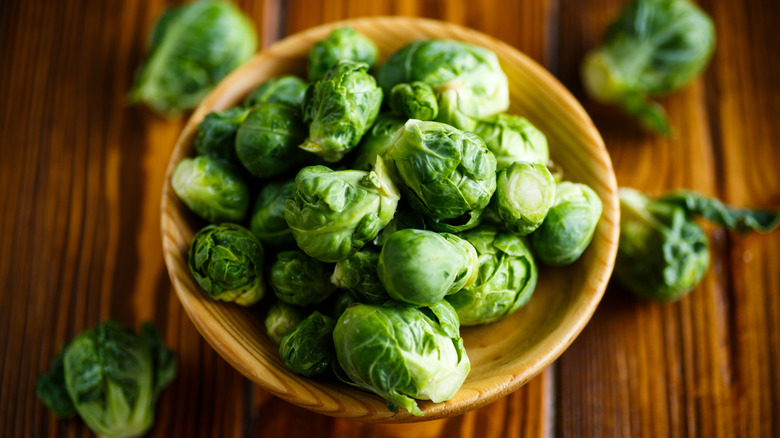 Raw Brussels sprouts in bowl