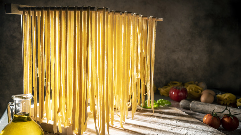 Drying pasta on rack