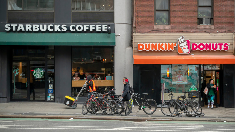 Two Dunkin' and Starbucks stores.