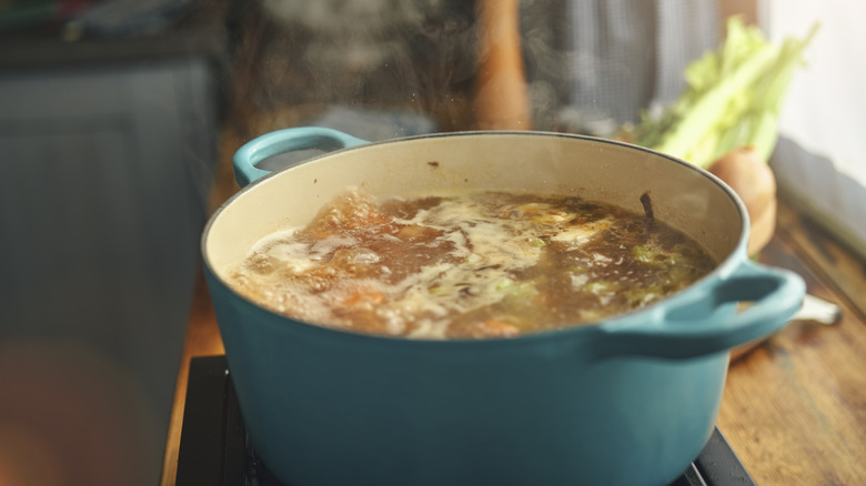 stock simmering in a pot