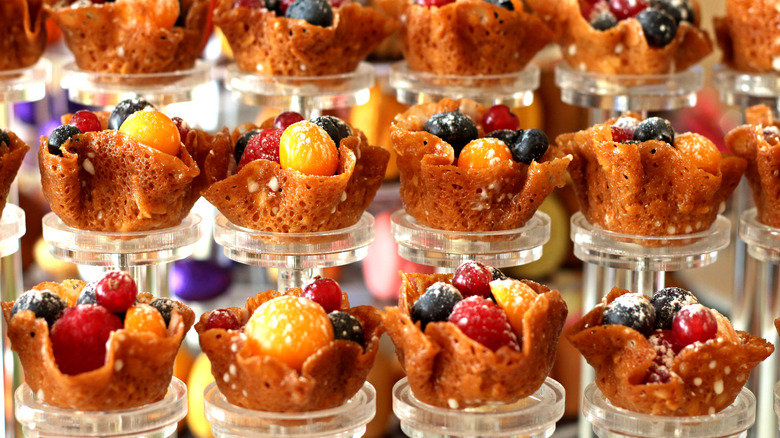 Brandy snap bowls with fruit