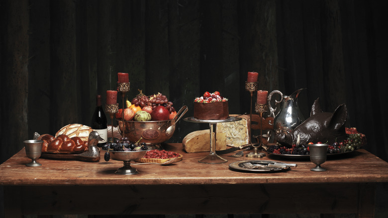 a banquet table filled with food