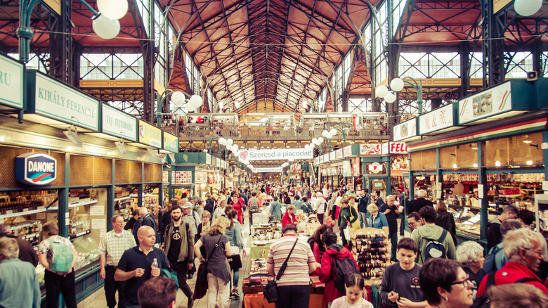 Interior of food hall in Hungary 