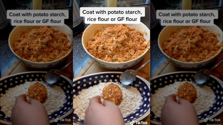 coating dumpling filling in flour