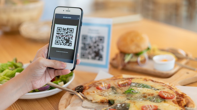 Scanning QR code at restaurant