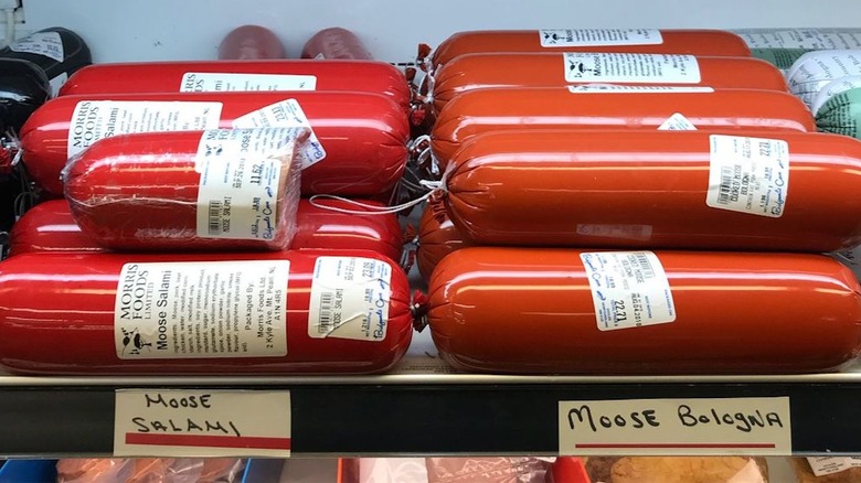 packages of moose bologna at deli