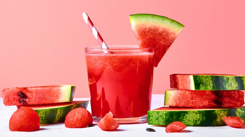 watermelon juice and slices