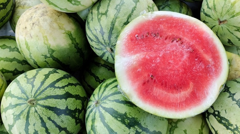 whole and halved watermelons