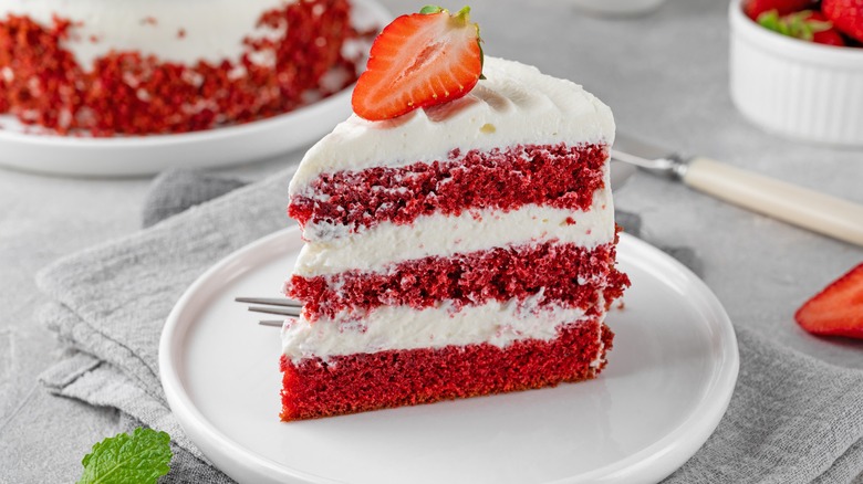 Red velvet slice with strawberry