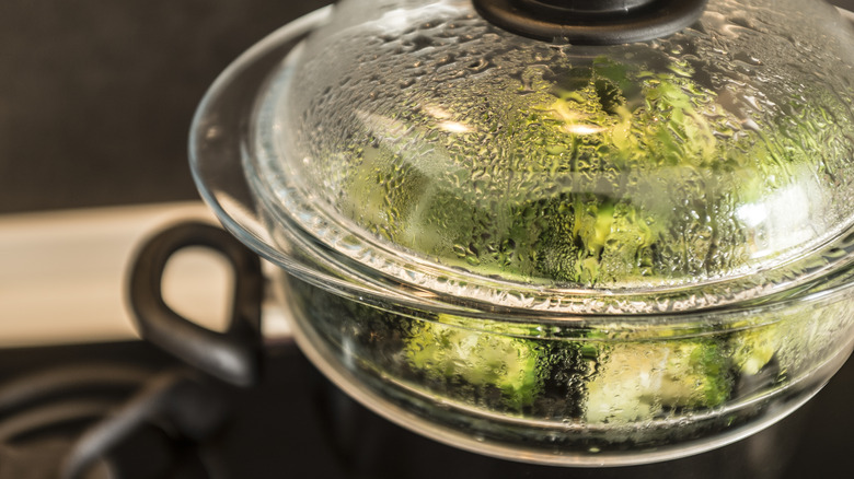 steamed broccoli in pot