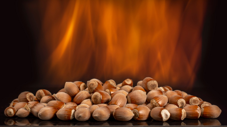 hazelnuts in front of fire