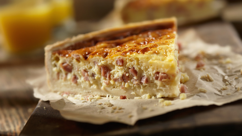 Slice of homemade quiche Lorraine