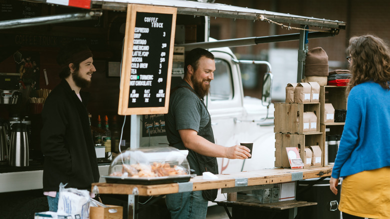 Customer at coffee truck in Seattle 