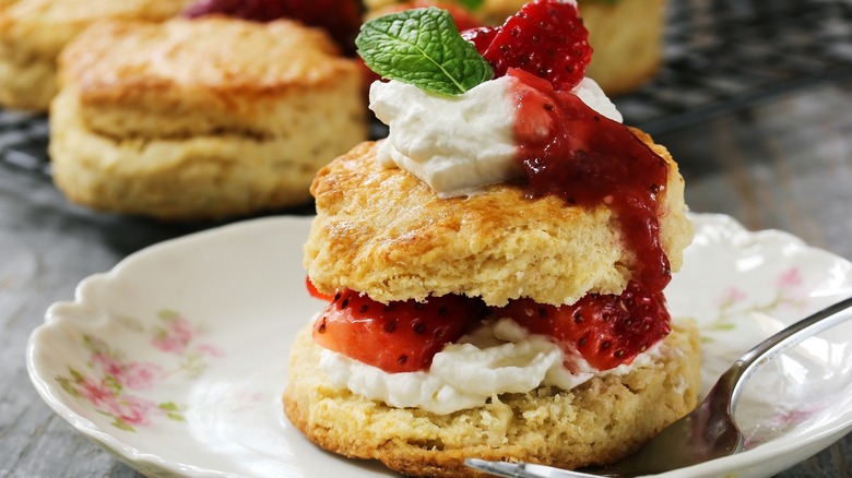 A strawberry shortcake's crispy pastry 