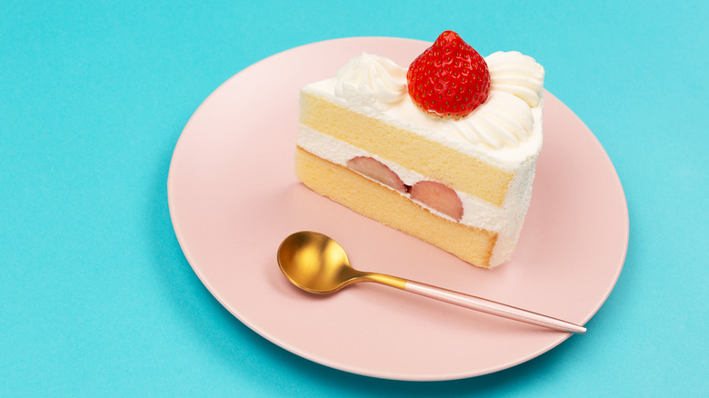 Slice of Japanese strawberry cake