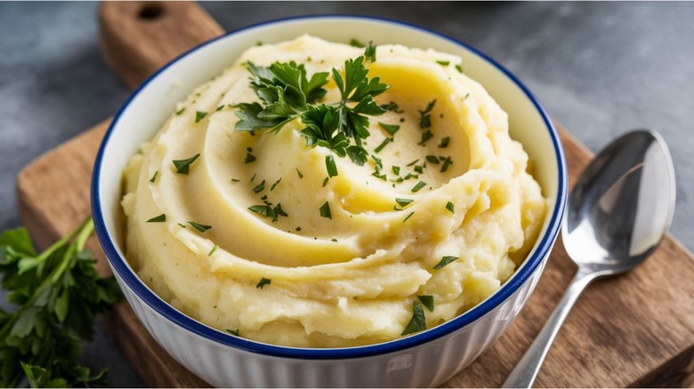 mashed potatoes with parsley on top