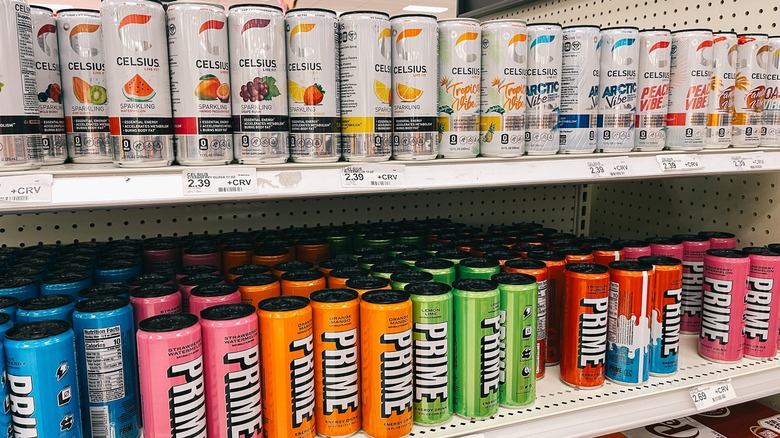 celsius and prime energy drinks at grocery store