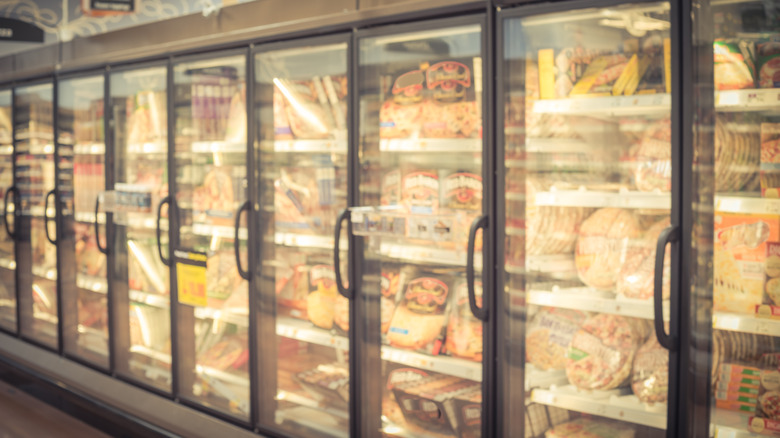 Supermarket frozen pizza aisle