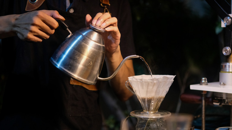 making coffee with Hario V60 coffee maker