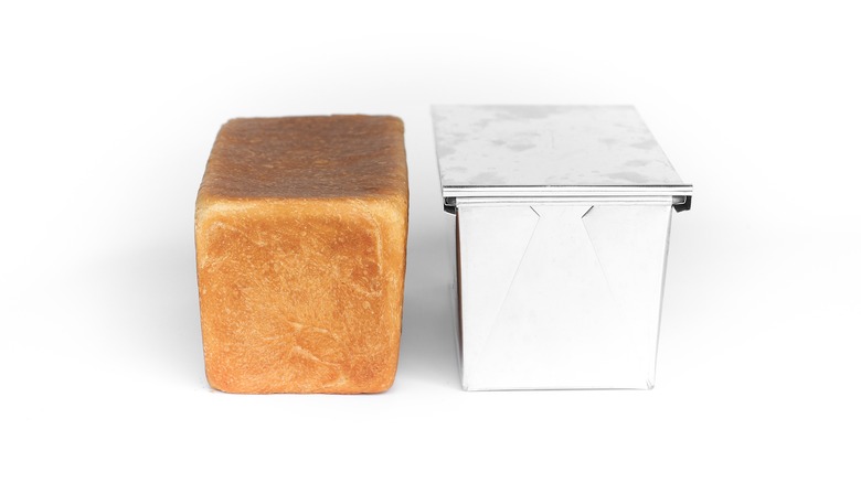 Pullman loaf next to Pullman pan