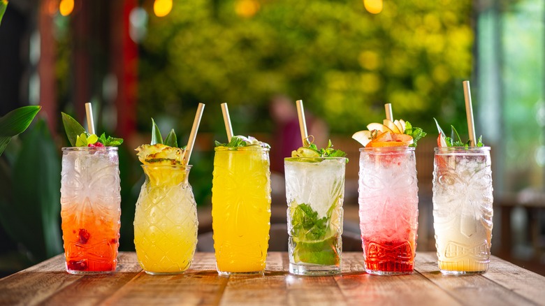 line up of tiki cocktails