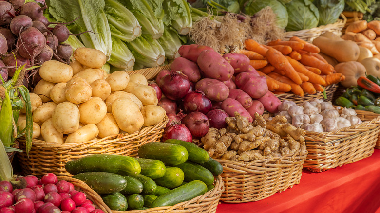 Fresh vegetables in baskets