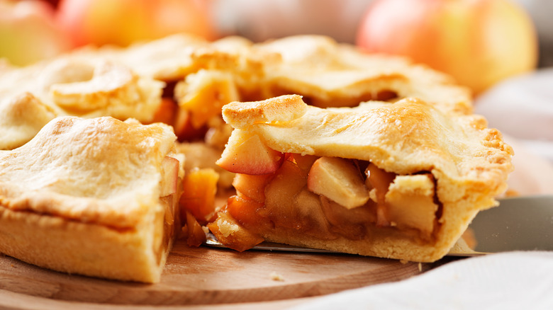 baked apple pie on table