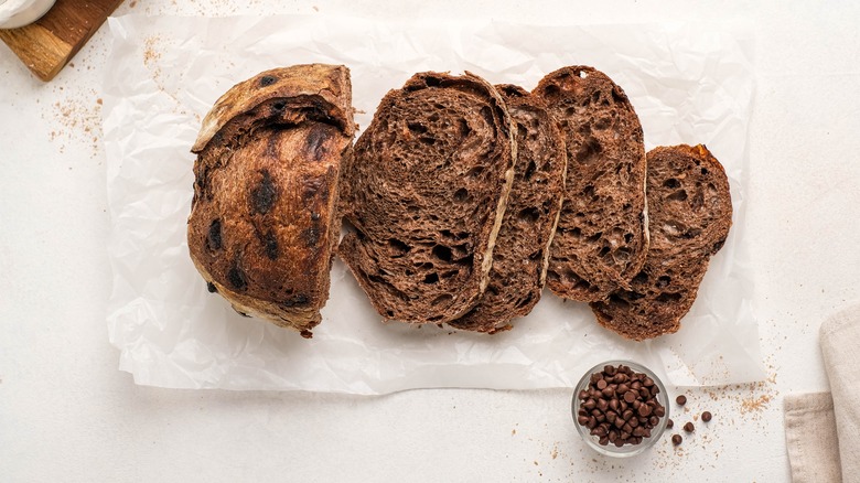 sliced chocolate sourdough bread