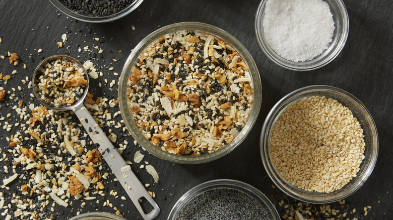 Everything seasoning ingredients in bowls