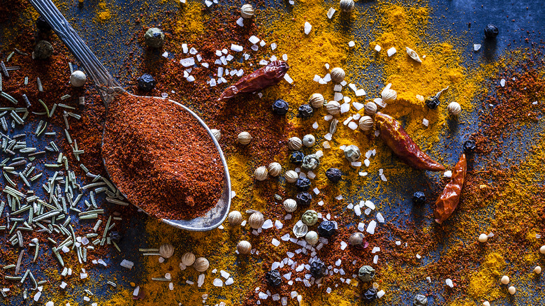 Colorful array of powdered spices