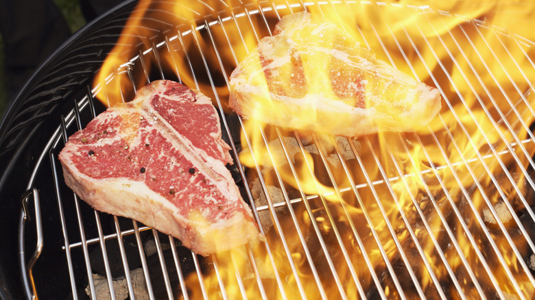 tbone steak on grill
