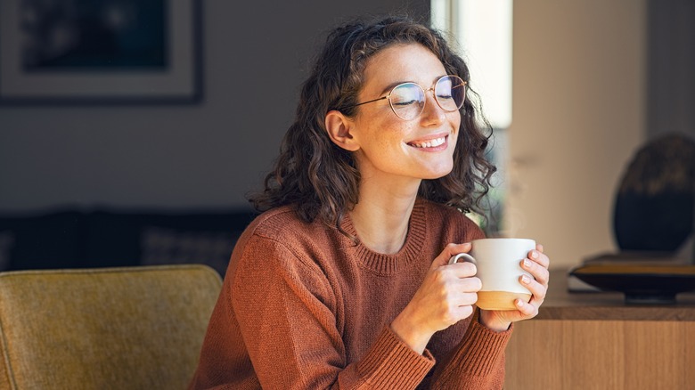 happy woman with coffee