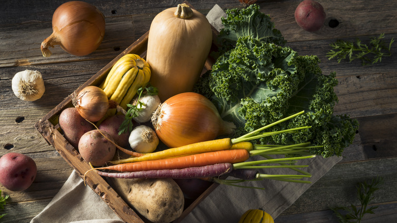 Crate of fresh fall vegetables