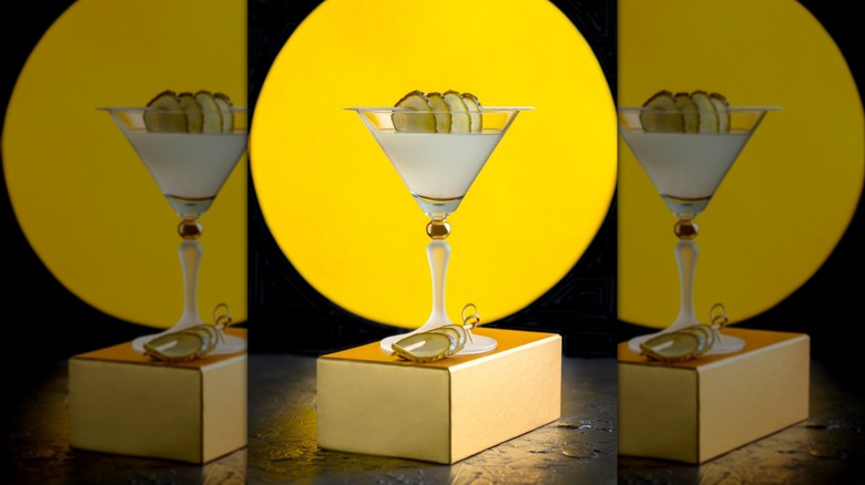 a pickle martini in the spotlight
