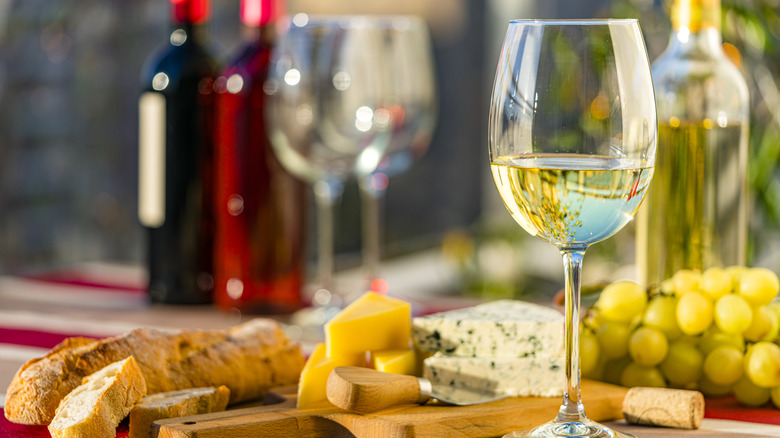 white wine and cheese board