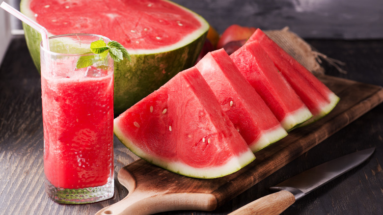 Watermelon slices and juice.