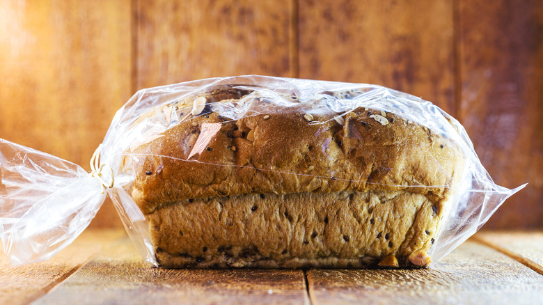 bread loaf in plastic package