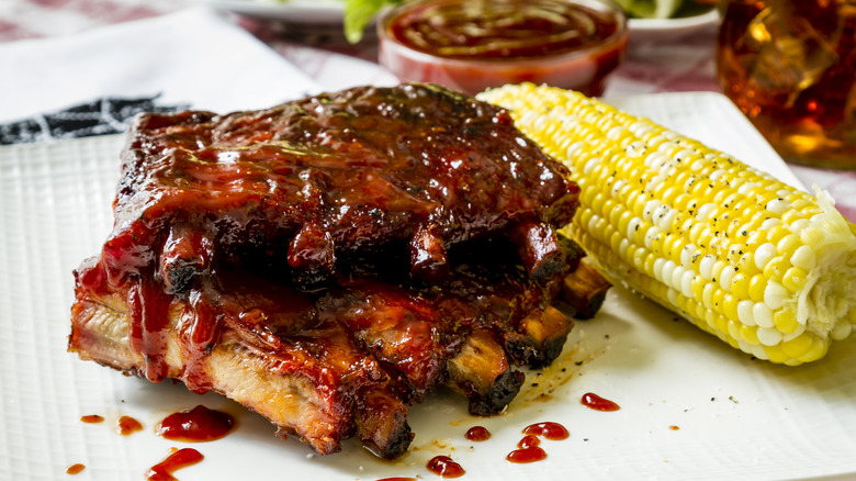 barbecue ribs and corn