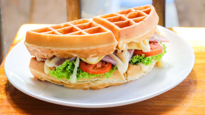 Waffle savory closed sandwich